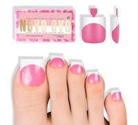 NOVO OVO French Tip Toe Nail Tips Press on, Rose Pink with Glitter Sharp Quadrat Press on French Tipp unghie dei piedi rosa punta per unghie dei piedi artificiali x 15 misure 240 pezzi