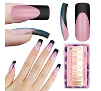 NOVO OVO Halloween Black French Tips Medium Curved Square Nail Tip Berry, punta ricurva, copertura completa in acrilico, gel extra spesso, 15 misure, 240 pezzi