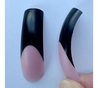 NOVO OVO Halloween Black XXL Curved Square French Tip Nail Tips Press on BERRY PINK, Full Cover extra spessa XL Acrilico Hawk Curve Fake Extension Kit,Need Top Coat per Salon DIY 12 misure 144 pezzi