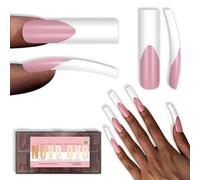 NOVO OVO Halloween XXL Shape Square Slight Curved Nail Tips French Tip BERRY PINK, punta quadrata per unghie ricurve, copertura completa in gel morbido, 15 misure, 150 pezzi