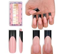 NOVO OVO Long Sharp Square Black French Tip Nail Tips Press on Baby Pink Gel Gel & Top Coat & Colla Soft Gel Extension per fai da te 15 misure, 180 pezzi