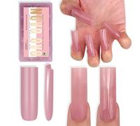 NOVO OVO Long Sharp Square Nail Tips Press on Pure Color BERRY PINK, gel extra spesso, top coat & colla per unghie finte, 15 misure, 180 pezzi