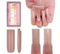 NOVO OVO Long Sharp Square Nail Tips Press on Pure Color Rosa Marrone,Extra Spessa NEED Builder Gel & Top Coat & Colla, Soft Gel Matt Extension per fai da te, 15 misure, 180 pezzi
