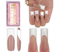 NOVO OVO Long Sharp Square White French Tip Nail Tips Press on Braunrosa need Builder Gel & Top Coat & Colla, morbido gel Extension copertura completa per fai da te 15 misure, 180 pezzi