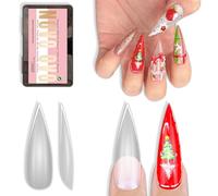NOVO OVO Long XL Sharp - Set di 224 punte per unghie finte a spillo, extra lunghe spesse, in gel morbido con doppio opaco, copertura completa per unghie finte fai da te, 16 misure, 224 pezzi