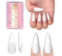 NOVO OVO Medium Long Sharp Nail Tips (bianco, stile francese) - Bianco latte, Nude Soft Gel Press-Ons, unghie prefabbricate per manicure da salone istantaneo, 16 misure 160 pezzi