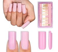 NOVO OVO Meidum Sharp Square Nail Tips Press on Pure Color Pink, Extra Thick NEED Builder Gel Top Coat Glue Soft Gel Matte Fake Nail Extension,Full Cover False Nails for Salon DIY 15 Sizes 180pcs