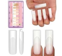 NOVO OVO Nail Tips Square French - 180 pezzi Soft Gel Nail Tips Full Cover, Extra Spesse Latte Bianco Latte per Unghie Gel (Lungo Quadrato), Pre-Buff Opaco Press On Nails Kit (15 misure)
