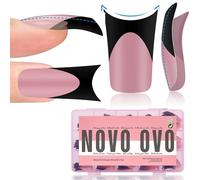 NOVO OVO Nera French Tip Duck Feet - Punte per unghie dorate, copertura completa per stampa acrilica con luna, curve, spesse, medie, lunghe, 15 misure, 150 pezzi