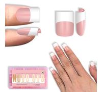 NOVO OVO Old School Wide White French Tip Nail Tips Press on Baby Pink Unghie corte quadrate affilate, Top Coat, copertura completa per unghie fai da te x 15 misure 240 pezzi