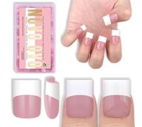 NOVO OVO Old School Wide White French Tip Nail Tips Press on BERRY PINK, Chiodi quadrati corti affilati, Top Coat, copertura completa per unghie fai da te x 15 misure 240 pezzi
