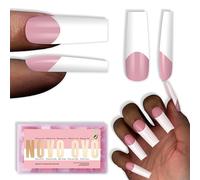 NOVO OVO Old School Wide White French Tip Nail Tips Press on, long conic Square Berry Pink Extension in gel extra spessi in acrilico, necessitano di gel top coat & colla, 15 misure, 240 pezzi