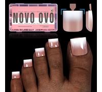 NOVO OVO Ombre French Tip - Confezione da 240 allungamenti per unghie dei piedi, taglienti quadrati, prefabbricati in morbido gel per unghie finte, colore marrone, rosa, 15 misure