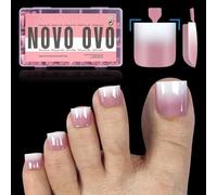 NOVO OVO Ombre French Tip - Confezione da 240 allungamenti per unghie dei piedi, taglienti quadrati, prefabbricati in morbido gel per unghie finte, colore rosa