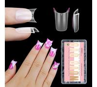 NOVO OVO Piedini d'anatra corti extra spessi per unghie con rivestimento completo per pressa su acrilico con curva della luna, breve trasparente preinciso opaco, larghezza francese morbido gel finto x