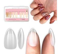 NOVO OVO Punta corta Almond Nail Tips, punta corta a mandorla, extra spessa, copertura completa, unghie finte da spingere, gel morbido, trasparente interno opaco, estensione fai da te x 16 misure, 224