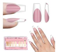 NOVO OVO Punte per unghie bianche French Tip Coffin Press on, colore rosa berry, extra spesse, unghie in gel di media morbidezza, in acrilico, non contiene colla, per salone fai da te, 15 misure, 240