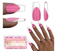 NOVO OVO Punte per unghie bianche French Tip Coffin Press on, rosa rosa, extra spesse, unghie in gel medio morbido in acrilico, non contiene colla, per salone fai da te, 15 misure, 240 pezzi