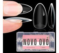 NOVO OVO Punte per unghie extra spesse da spingere, medie almond soft gel punte spesse, curve naturali, medie copertura completa, unghie finte per acrilico french 14 misure, 336 pezzi