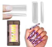 NOVO OVO Set di 240 punte per unghie piatte XXL opache, extra lunghe e morbide, con copertura completa in PMMA (15 misure, non necessita di limatura, pre-etched)