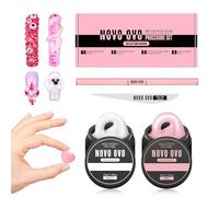 NOVO OVO Set di procedure per soluzioni in poligel non appiccicoso, in gel bianco e rosa non appiccicoso, penna per unghie a doppia estremità, lima per unghie extra sottile, facile da usare insieme a