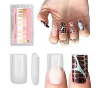 NOVO OVO Sharp Square Medium Nail Tips Press on, Naturale (Not Sculpted), No C Curve, Gel morbido doppio opaco trasparente estensione artificiale, copertura completa per salone fai da te, 15 misure