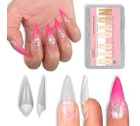 NOVO OVO Sharp Stiletto - 224 unghie finte in gel morbido a mezza copertura, extra spesse, a forma di V, autoadesive, base opaca, in acrilico trasparente, 16 misure