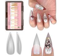 NOVO OVO Sharp Stiletto Pointed Medium Long Nail Tips Press On Extra Spesse Soft Gel Doppio Opaco Chiaro Finto Extension Unghie Finte Copertura Completa Unghie Artificiali per Salon DIY x 16 Misure