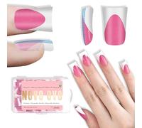NOVO OVO Short Duck Nail Tips French Tip Press On Rosa/Rosa con glitter, estensione per unghie in gel morbido prefabbricato, copertura completa per unghie artificiali in acrilico per salone fai da te