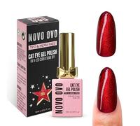 NOVO OVO Smalto gel per unghie effetto occhio di gatto, C05_Ruby Spark, colore rosso rubino e rosso scarlatto, senza TPO e HEMA, effetto olografico, magnetico, soak off, per nail art fai da te, 10 ml