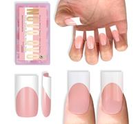 NOVO OVO Smalto per unghie medio quadrato bianco francese punta per bambini rosa extra spessa, copertura completa per unghie in gel morbido fai da te, 15 misure, 180 pezzi