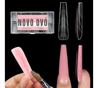 NOVO OVO Stampi per unghie a doppia forma quadrata (naturale non scolpita), per extension in gel di poligel, con linea guida all'interno, XL XXL, riutilizzabili, copertura completa, per nail art, 150