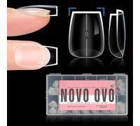 NOVO OVO Tip per unghie a bara corta, spesse, naturali, da applicare a pressione, senza curva a C, ballerina, gel morbido removibile, estensione unghie finte, copertura completa, unghie false per