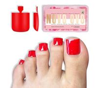 NOVO OVO Toe Nail Tips Press on Pure Color RED, lunga media e affilata per unghie dei piedi, in gel morbido e spesso, per San Valentino, festa della mamma, confezione completa per fai da te, 15 misure