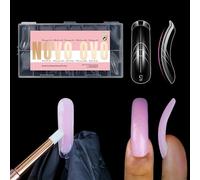 NOVO OVO Unghie curve quadrate doppie per extension in gel poli con linea guida all'interno, M L XL riutilizzabili copertura completa acrilico/costruttore/gel duro stampi per salone e fai da te x 15