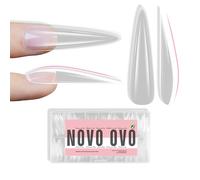 NOVO OVO Unghie finte a stiletto XXL scolpite per letti ungueali curvi, unghie finte lunghe extra spesse, a pressione, copertura completa, in gel morbido, per kit acrilico, trasparente x 15 misure
