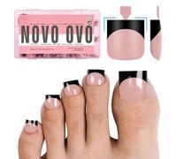 NOVO OVO Unghie finte per dita dei piedi nere French Tip Baby Pink da stampa, in gel morbido, unghie finte lunghe e medie finte, 15 misure, 240 pezzi