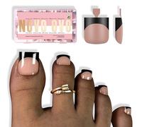 NOVO OVO Unghie finte per dita dei piedi nere French-Tip BROWN PINK, in gel morbido, unghie finte lunghe e medie lunghezze, 15 misure, 240 pezzi