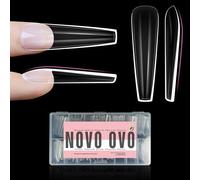 NOVO OVO Unghie finte scolpite XXL per unghie curve, extra spesse, lunghe, a pressione, copertura completa, in gel morbido, per kit acrilico, trasparente x 15 misure, 300 pezzi