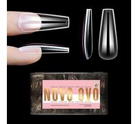NOVO OVO L Natural Coffin Nail Tip per unghie piatte, ballerina sagomata per unghie curve, unghie finte extra spesse, copertura completa x 15 misure, 450 pezzi