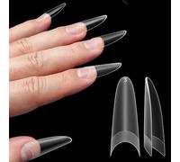 NOVO OVO Unghie Russian Mandorla Ovale, Morbido Gel x Acrilico Nail Kit per Russia 3D Sculptured Edge Manicure Unghie Finte Extra Long XL XXL Doppio Opaco Pre-limato French Tip Press on 12 misure