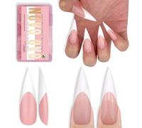 NOVO OVO White French Tips Long XL - Punte per unghie a spillo per bambini, in gel extra spesso, doppio opaco, copertura completa per unghie fai da te, 16 misure, 160 pezzi