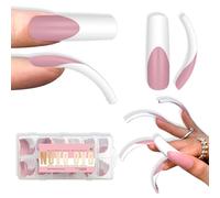 NOVO OVO XXL Curved Square White French Tip False Nail Tips Press on, Berry PINK, Full Cover extra spessa XL Acrilico Hawk Curve Fake Extension Kit,Need Top Coat per Salon DIY 12 misure 144 pezzi
