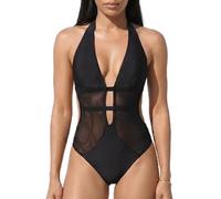 Novocloud Costume da Bagno Intero Donna Sexy Scollo a V Profondo - Costumi Interi Mare Piscina con Dettagli in Rete e Allacciatura Posteriore Elegante per Estate Spiaggia