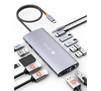 NOVOO 14-in-1 Docking Station Dual Monitor, Hub USB C a Dual HDMI, Displayport, Ethernet RJ45, 100W PD, USB 3.0/2.0, SD/TF e Audio, docking station USB C per MacBook HP Dell