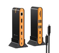 NOVOO 15-in-1 Docking Station USB C, Base Connessione Verticale per Triplo Monitor 8K@30Hz DP, Doppio 4K@60Hz HDMI, USB-A/C 10Gbps, SD/TF, Ethernet 1Gbps, Adattatore Dual Monitor per MacBook/Windows