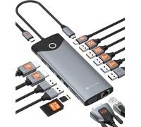 NOVOO Docking Station 15 in 1, Hub USB C - Pulsante On/Off Schermo Esterno, 2 HDMI 4K@60Hz, USB-C/A 10Gbps, VGA, Lettore SD/TF, Ethernet RJ45, PD 100W, Compatibile con MacBook, iPad, Lenovo, Dell