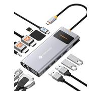 NOVOO - Docking station USB C a triplo display, adattatore multiporta USB C 12 in 1, doppio monitor, 2 HDMI, VGA, Ethernet, USB C a USB 4, 100 W, adattatore USB C per MacBook Pro M2/Surface/HP/Lenovo