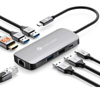 NOVOO Hub USB C con adattatore Ethernet, splitter USB 7 in 1 con PD da 100 W, adattatore da USB C 3.0 a HDMI, 3 porte USB 3.0, 1 porta USB 2.0, docking station USB sottile a 7 porte per laptop,
