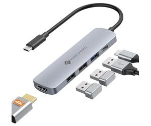 NOVOO USB C Hub with HDMI 4K, 100W PD, 3 USB Data Ports USB C 5Gbps Dock USB C Adapter for iPhone 15/15 Pro, MacBook Pro/Air M1 M2, iPad Pro, Surface, XPS, Thinkpad, Galaxy and More